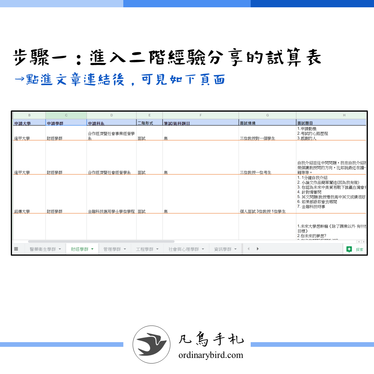 109學測申請入學經驗分享 大學面試 二階筆試考古題整理 凡鳥手札